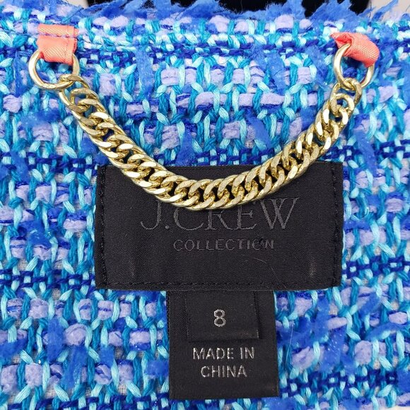 J Crew Collection Blue English Tweed Boucle Lady Jacket Blazer Gold Buttons - Picture 3 of 14